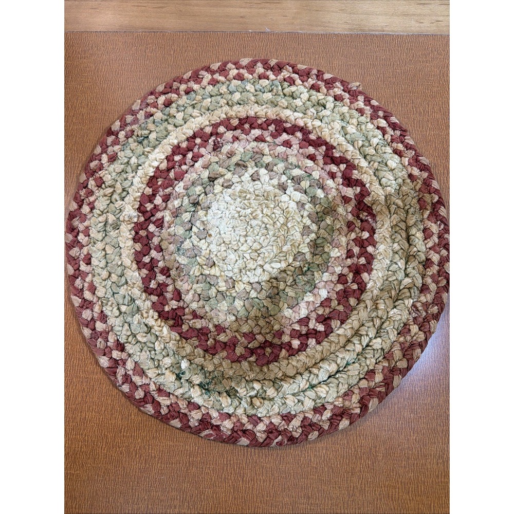 Round Braided Chanille Seat Cushion Or Placemat 15" Diameter Worn In